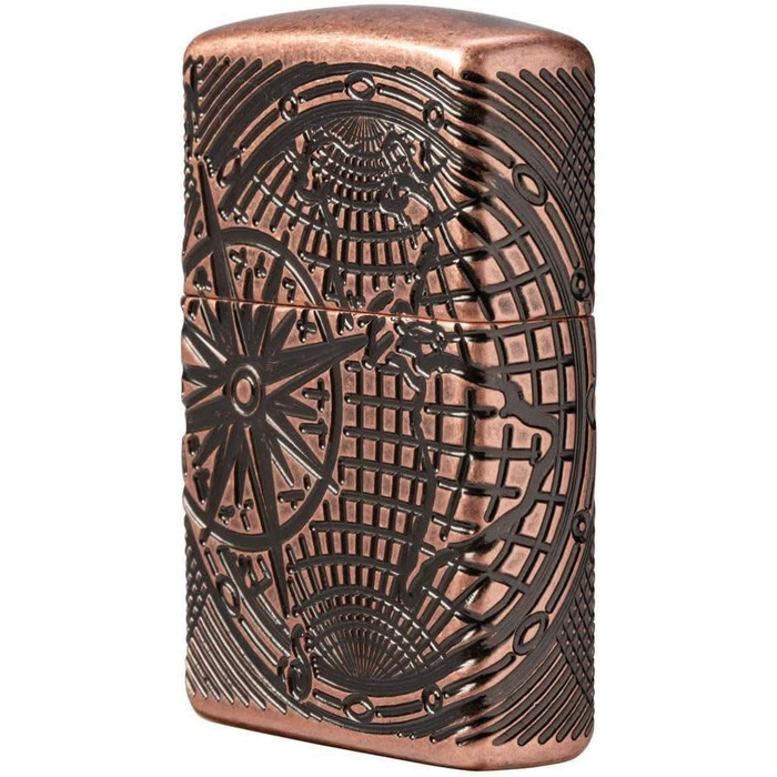 Zippo 29853 – World Map, Antique Copper – Gasoline Windproof Lighter, Refillable, in a High-Quality Gift Box