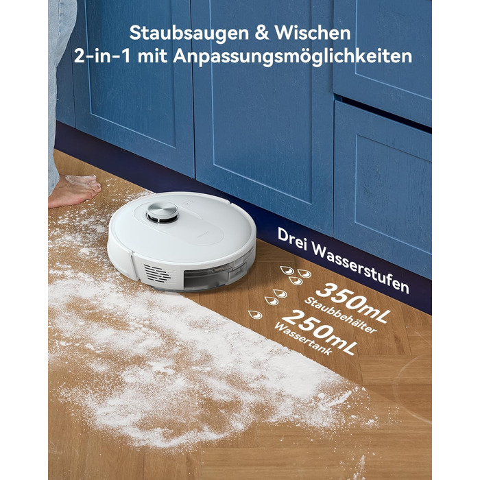 Робот-пилосос Proscenic Q20Plus з функцією миття, 10000Pa, 200 хвилин роботи, бездротова станція, 3-в-1 для прибирання шерсті тварин, килимів та твердих підлог (білий)