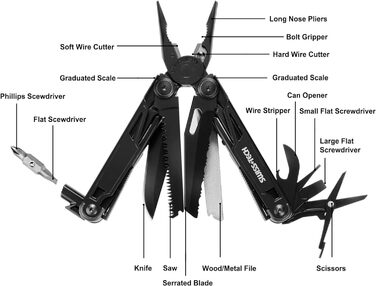 Swiss+Tech 16-in-1 Multi-Tool Pliers, Folding Multi-Tool Tool, Multifunctional Pliers with Scissors, Knife, Saw, Bottle Opener, Screwdrivers for Camping, Outdoor, Repairing, with Carrying Case