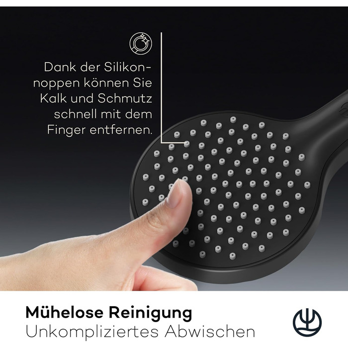 KLUDI-X3 Universal Shower Head with Hose, Shower Spray optional water-saving with 3 Spray Patterns (Body, Hair, Skin), easy-to-clean shower head Ø 11.7 cm, shower hose 1.60 m (1 spray pattern, Matte Black)