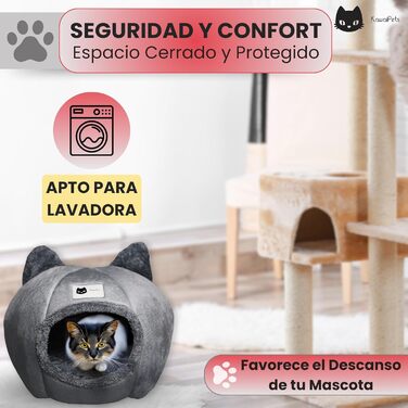 Кігтеточка-будиночок для котів у сірому кольорі – затишне місце для сну та відпочинку, лежанка з м'яким, пральним подушком та іграшковою кулькою, для котів та дрібних домашніх тварин