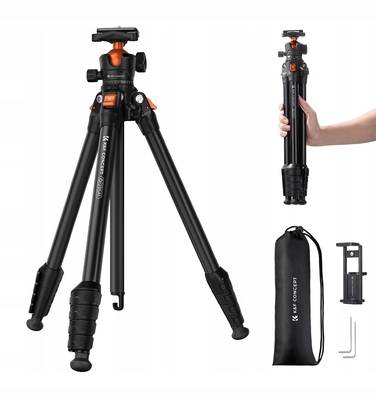 Штатив K&F Concept O235A1 + голова BH-40 + тримач для смартфона, 175 см, чорний