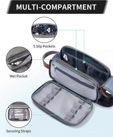 Чоловіча дорожня косметичка Ecohub, водонепроникна, з відділенням для мокрого одягу, з ремінцями, з перероблених матеріалів, з подвійною блискавкою (Синьо-зелений, Сірий)