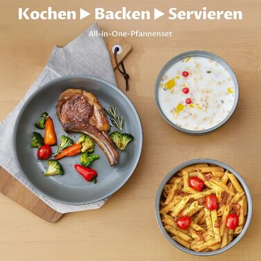 Набір каструль BEZIA 17 предметів з знімним ручкою, антипригарне покриття з кераміки, набір каструль для індукційних плит, підходить для всіх типів плит, стійкий до нагріву, посуд для кемпінгу, посуд для духовки (темно-сірий)