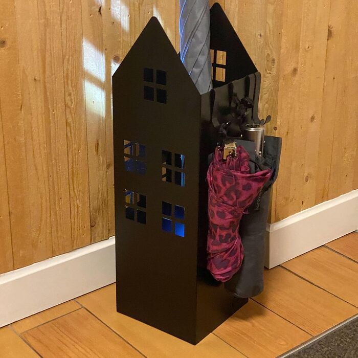 Підставка для парасольки UNUS з піддоном для води, 4 гачки, 16x16x49 см (Чорний, для дому)