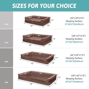 Ортопедичне ліжко для собак, маленьких порід, вологостійке, з бортиками, з підтримуючого пінополіуретану, зручне, знімний, пральний чохол, вологостійке дно, неслизьке (M, 91x69x19 см, Колір: Коричневий)