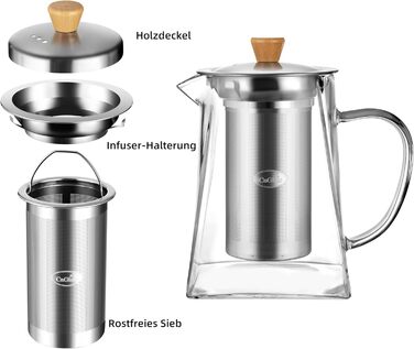 Скляний чайник CNGLASS з ситом із нержавіючої сталі, жаростійкий заварник для листового та квіткового чаю, 700 мл