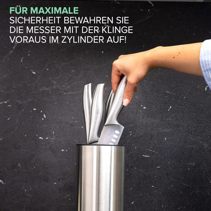 Coninx Stainless Steel Knife Block without Knives - Modern round knife block with flexible lamellae - Universal knife holder - Stylish unstocked knife block - Simplifies knife storage