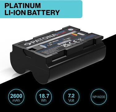 PATONA Akku NP-W235 для камери (2600 mAh) з USB Дисплеєм DUAL LCD - сумісний з USB-C та Micro-USB