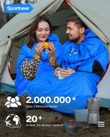 Спальний мішок Sportneer Outdoor для дорослих, теплий ковдру-спальник на 3-4 сезони для кемпінгу та подорожей (220x85 см, синій, 10-26 °C)