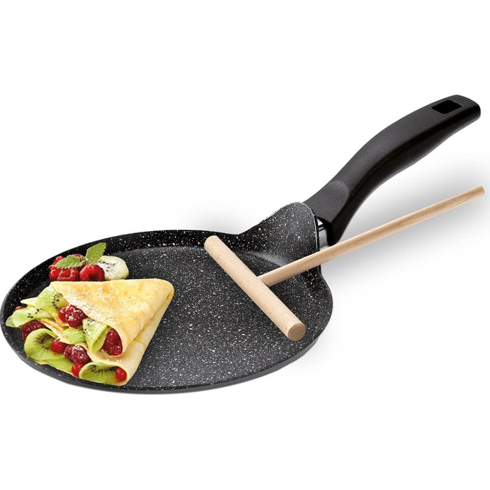 STONELINE Back to Nature Crepe Pan Induction 25 cm, Omelette pan coated with real stone particles, Pancake/Pancake pan non-stick, Fat-free frying, All stovetops, (Grey)