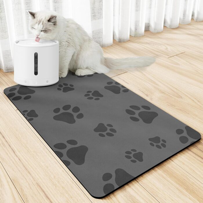 Підкладка під миску для кота JanYoo 50x35 см, вологостійка, антиковзаюча, сіра