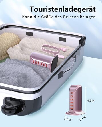 Зарядний пристрій USB багатопортовий 6 портів 25W/50W для iPhone, Samsung, LG, Huawei (Чорний/Рожевий)