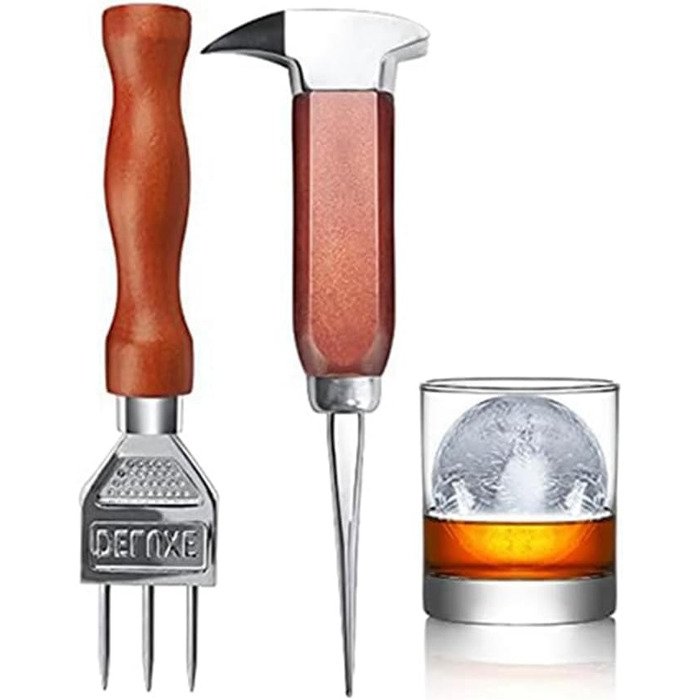 Ice Pick Set with Wooden Handle - Perfect for Bars and Bartenders - Ice Crusher and Tongs Kit - Best Carving Tool for Cocktails and Drinks