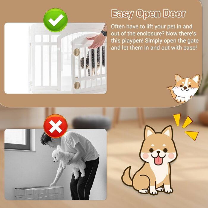 Клітка для собак з дверима, безпечна клітка для собак, цуценят, котів, кроликів, горностаїв, легка у встановленні та чищенні, пластикове вольєр з анкерами та присосками для маленьких (5 + 3: 50 x 150 см)