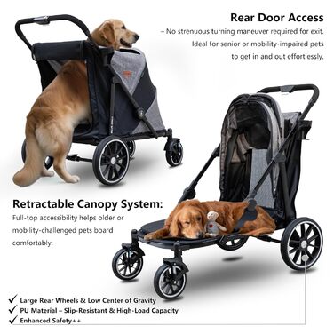 Візок для собак з одним клавішею, складаний, до 50 кг, сірий. Підходить для великих собак та котів, 100 x 48 x 96 см