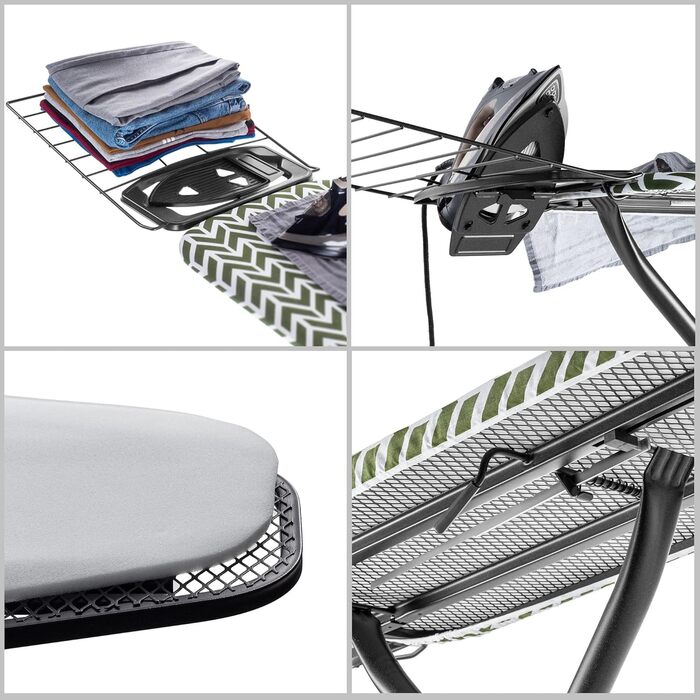 Прасувальна дошка KADAX з висувною полицею, 120x42 см, регульована висота, антиковзні ніжки (Зелена)