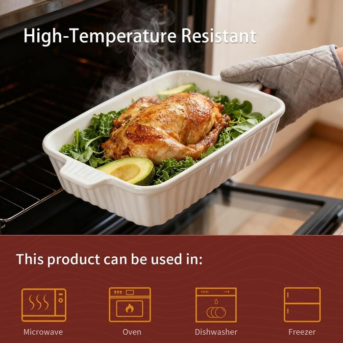 Набір форм для запікання (4 шт.), прямокутні, кераміка, для лазаньї, з ручками, жаростійкі, підходить для мікрохвильової печі та мийки