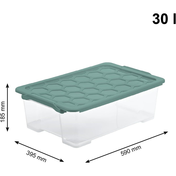 Rotho Evo Safe Keeping Storage Boxes with Lid, Plastic, Turquoise/Transparent (30l, 3-Piece Set)