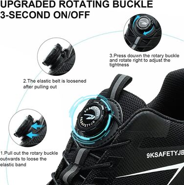 Черевики робочі чоловічі/жіночі легкі, з металевим носком, дихаючі, антиковзкі, чорні, 38-46 EU