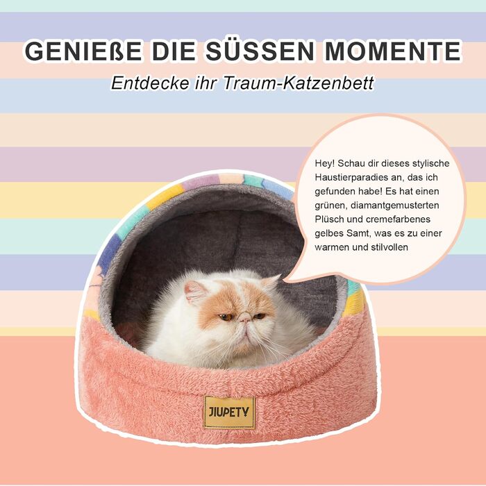 Jiupety Cat Cave, Cat House, Cat Basket, Cat Bed with Non-Slip Bottom, Washable Detachable Cushion, M (41 cm x 41 cm x 33 cm), (Rainbow, L 41 cm x l 41 cm x H 33 cm)