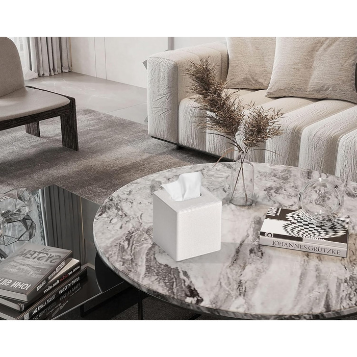 Скляна коробка для серветок, PU-шкіра, сучасний дизайн, для ванної, спальні, кухні, офісу (бежева льон)