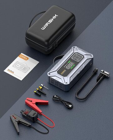 Портативний пусковий пристрій 8000A з повітряним компресором 160 PSI для бензинових та дизельних двигунів (до 10 л), з дисплеєм та аварійною світлодіодною лампою