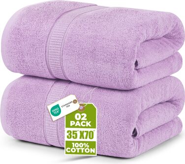 Набір розкішних великих банних рушників Utopia Towels, 2 шт, 100% бавовна, 600 г/м², гігроскопічні та м'які, готельна якість, фіолетові (90x150 см)