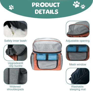 Фарбований кошик для собак, сумка для домашніх тварин на велосипед, складаний велосипедний кошик для собак 2 в 1, рюкзак для собак з адаптером для керма для маленьких домашніх тварин (максимальне навантаження 5 кг) (Помаранчевий)