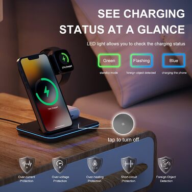 Бездротовий зарядний пристрій Minthouz 3-в-1 з адаптером 18W для Apple (iPhone, iWatch, AirPods), Qi-сумісний, чорний