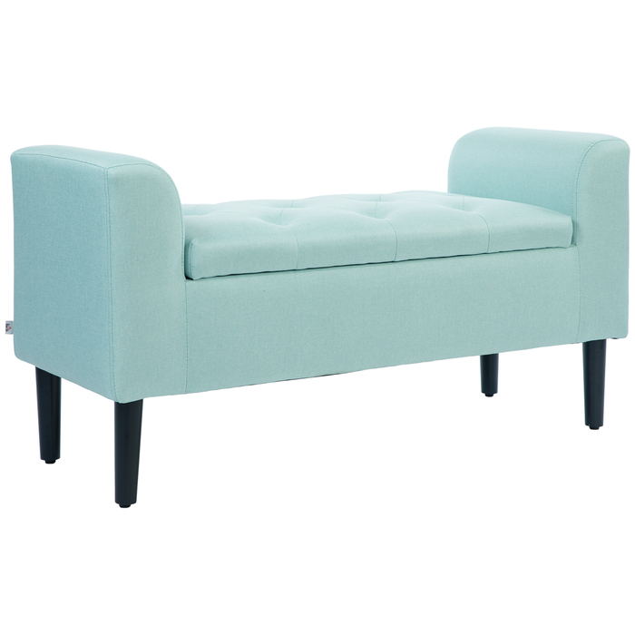 HOMCOM Storage Bench, Upholstered Bench with Linen Look, Load Capacity up to 130 kg, Storage Box, for Living Room Bedroom Hallway, 116 x 44 x 58 cm Green | Aosom