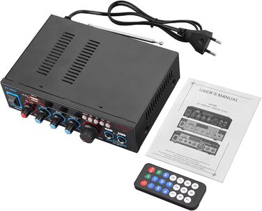 Bluetooth підсилювач PROZOR HiFi Stereo 2-канальний 40Вт+40Вт, 12V/220V, для авто та дому, з FM-радіо, аудіо-ампліфікатор BT-309A