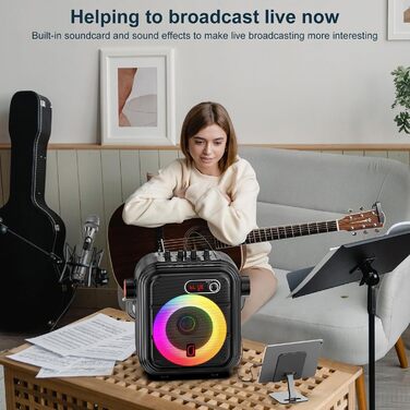 Караоке машина JYX з 2 бездротовими мікрофонами, портативна Bluetooth колонка з RGB-підсвічуванням, підтримка TF/USB, AUX, FM, запис, TWS, караоке система для вечірок, PA-система для дорослих/дітей