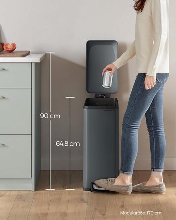 Відро для сміття SONGMICS 20 л з педаллю, м'яким закриттям, з внутрішнім відром, 15 мішків, металік сріблястий LTB543E01