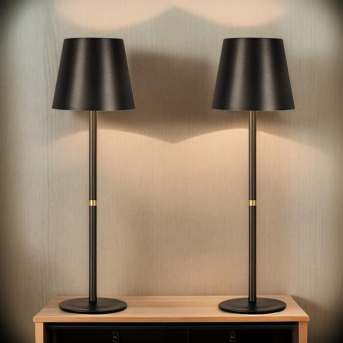 OUTON LED Настільна лампа 2 шт. Бездротова з зарядкою, сенсорне керування, 3 режими, IP54, 30 годин роботи, для дому та відпочинку, чорна