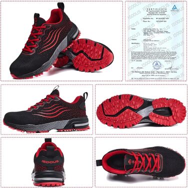 Зручні робочі черевики ISOOUS для чоловіків та жінок. Легкі, дихаючі, з металевим носком, неслизькі, зелені (47 EU, Rote)