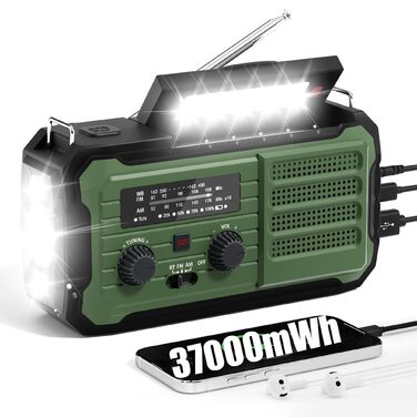Радіо Vokida для надзвичайних ситуацій з Power Bank 10000mAh, ручним заводом, AM/FM/NOAA, USB зарядкою, сонячною панеллю, ліхтариком та SOS-сигналом для кемпінгу та активного відпочинку
