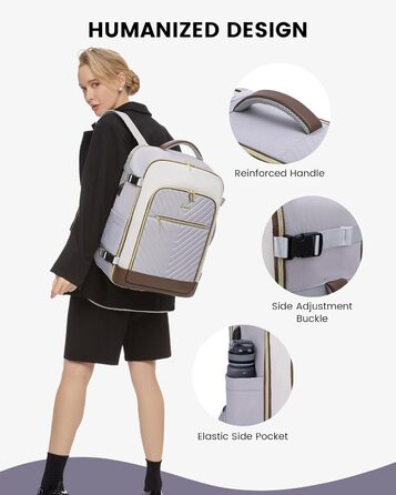 Рюкзак LOVEVOOK для жінок, 40L, ручна поклажа, для ноутбука, водонепроникний, рюкзак для подорожей, дамська сумка-мішок, 17.3 дюйми, сірий, білий, кавовий