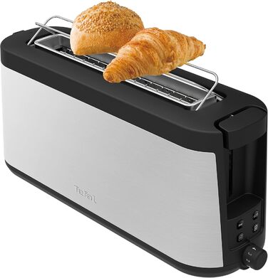 Tefal Element Long Slot Toaster TL4308 | 7 Browning Levels | 1000 Watts | Integrated Bagel Attachment | Elegant Design | Black/Stainless Steel Single