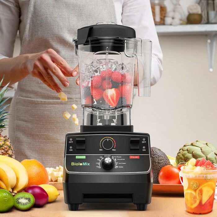 BioloMix High-Performance Blender 2200W, Self-Cleaning Function, Stand Mixer with 2L Container and 600ml Travel Cup BPA Free. Smoothie Mixer