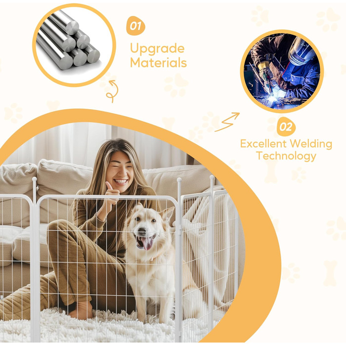 Вольєр для собак HealSmart, 61 см, 8 панелей, міцний метал, портативний, для дому та вулиці, для кемпінгу, двору, автодому, садового паркану, приватності, тераси, білий