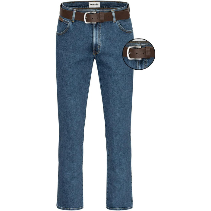 Джинси чоловічі Wrangler Texas Regular Fit Authentic Straight, еластичні, Stonewash, з ременем (36W/36L, коричневий)