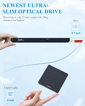 Зовнішній DVD-привід ORIGBELIE, CD-брунер з 4 USB та 2 TF/SD слотами, ультратонкий оптичний накопичувач для ноутбука, ПК, Mac OS, Windows, Linux