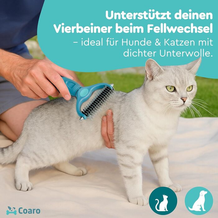 Підшерсткова щітка для собак та котів з двосторонніми лезами для легкого догляду за шерстю – неслизька ручка для надійного захвату – професійна щітка для видалення підшерстя