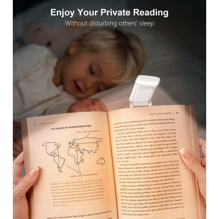 LED лампа для читання Gritin з USB-C, кріплення-прищіпка, регулювання яскравості, 3 кольори, для книголюбів