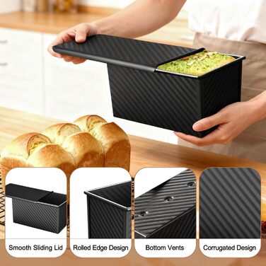 Форма для випічки хліба 2 шт з кришкою, антипригарна, 450г (1lb), для тостів, сендвічів, кексів (Чорна)