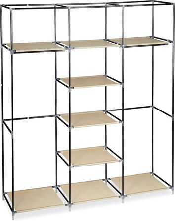 Relaxdays Fabric Clothes Closet, 9 Compartments, 2 Clothes Rails, HBT: 173 x 148 x 43 cm, Camping, Cellar, Folding Closet, Fabric, 10019122-139 (Beige)
