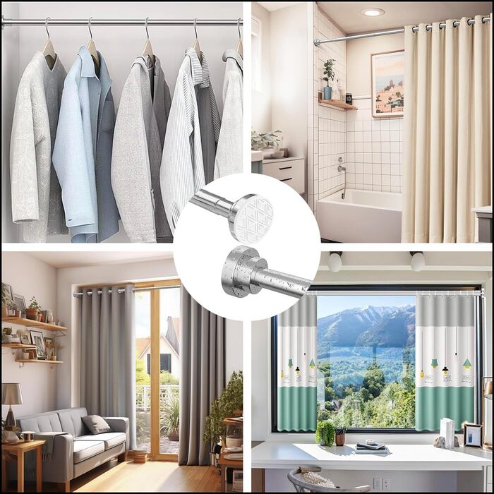 Телескопічна штанга для карнизів 60-130 см, сталь, без свердління. Підходить для штор, душових перегородок, шаф, вікон та дверей