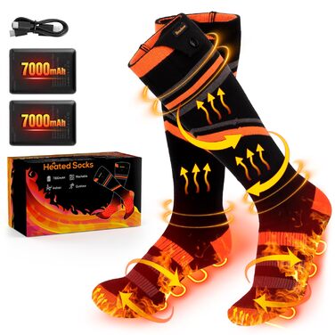 Гріючі шкарпетки для жінок та чоловіків, 7000mAh, 4 режими нагріву, для зимових видів спорту (лижі, піші прогулянки, велоспорт), розмір 36-43