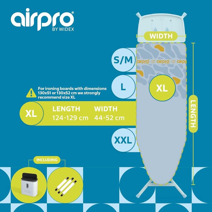 Покриття для прасувальної дошки 6-шарове для парогенератора, розмір XL, універсальне, 125x50 см, без води під дощею, прасування на 50% швидше, Made in Europe, Flagstones Lila XL